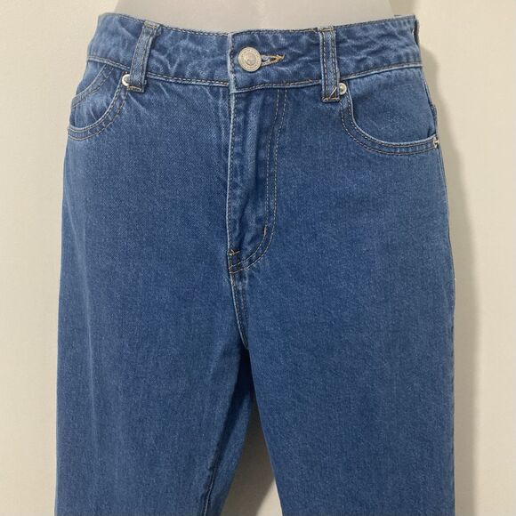 Princess Polly Womens 2 Flare Denim Jeans Mid Rise Blue Med Wash Zip Button Fly - Picture 4 of 12